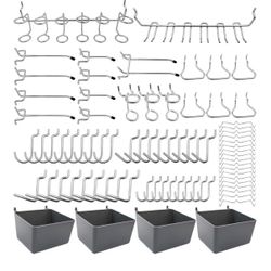 New 80 Piece Pegboard Hooks and Pegboard Bins Assortment, Peg Locks
