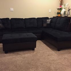 Black Microfiber Sectional and Ottoman