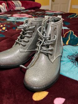 Silver Glitter Kids Lace-Up Ankle Boots