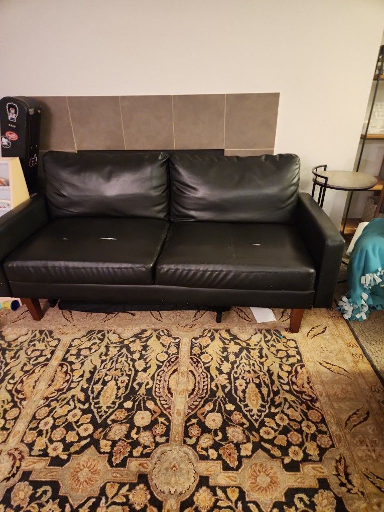 Black Leather (Faux) Couch
