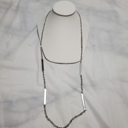 Pre-Owned Womens  Silver Long Bar Pendant 18" Link Chain Fashion Necklace 
