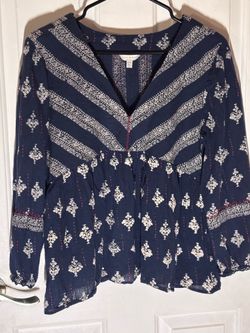 Lucky Brand Shirt women’s size medium new cropped top smocked peasant shirt red, white, & blue mixed prints