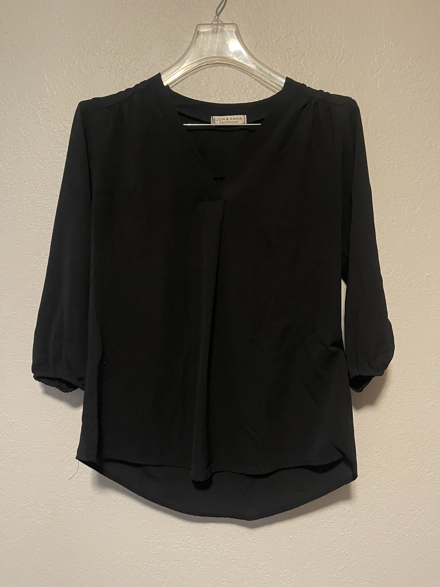 Jon & Anna, Women’s Black 3/4 Sleeve V-Neck Sheer Blouse, Size M