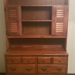 Vintage Wood Heywood-Wakefield Buffet Server with China Hutch - 2 piece