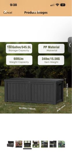 150 Gallon Waterproof Outdoor Storage Box,Resin Deck Box,Lockable Outside Storage Box Container