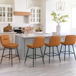 Whiskey Brown Double-Layer Upholstered Counter Height Bar Stools