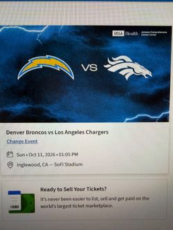 Chargers vs Broncos @ SoFi 10/11 Sec 229 2 Tickets