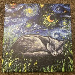 MEDIUM SIZE CAT PAINTING WALL DECOR, PERFECT CONDITION 