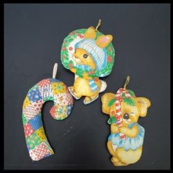 Vintage Handmade Fabric Stuffed Christmas Ornaments