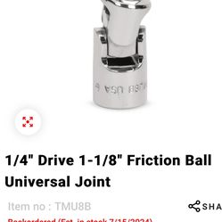 1/4" Drive 1-1/8" Friction Ball Universal Joint