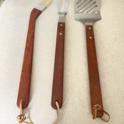 bundle of three Heavy -Duty Rose Wooden BBQ Grilling Tools Set of three