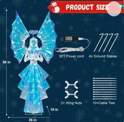 😀 5.5FT Pre-lit Lighted Angel, Prismatic Iridescent Angel Outdoor Decorations with 110 LED Lights, Plug-in Giant Angel for Yard, Garden, Porch, Outdo