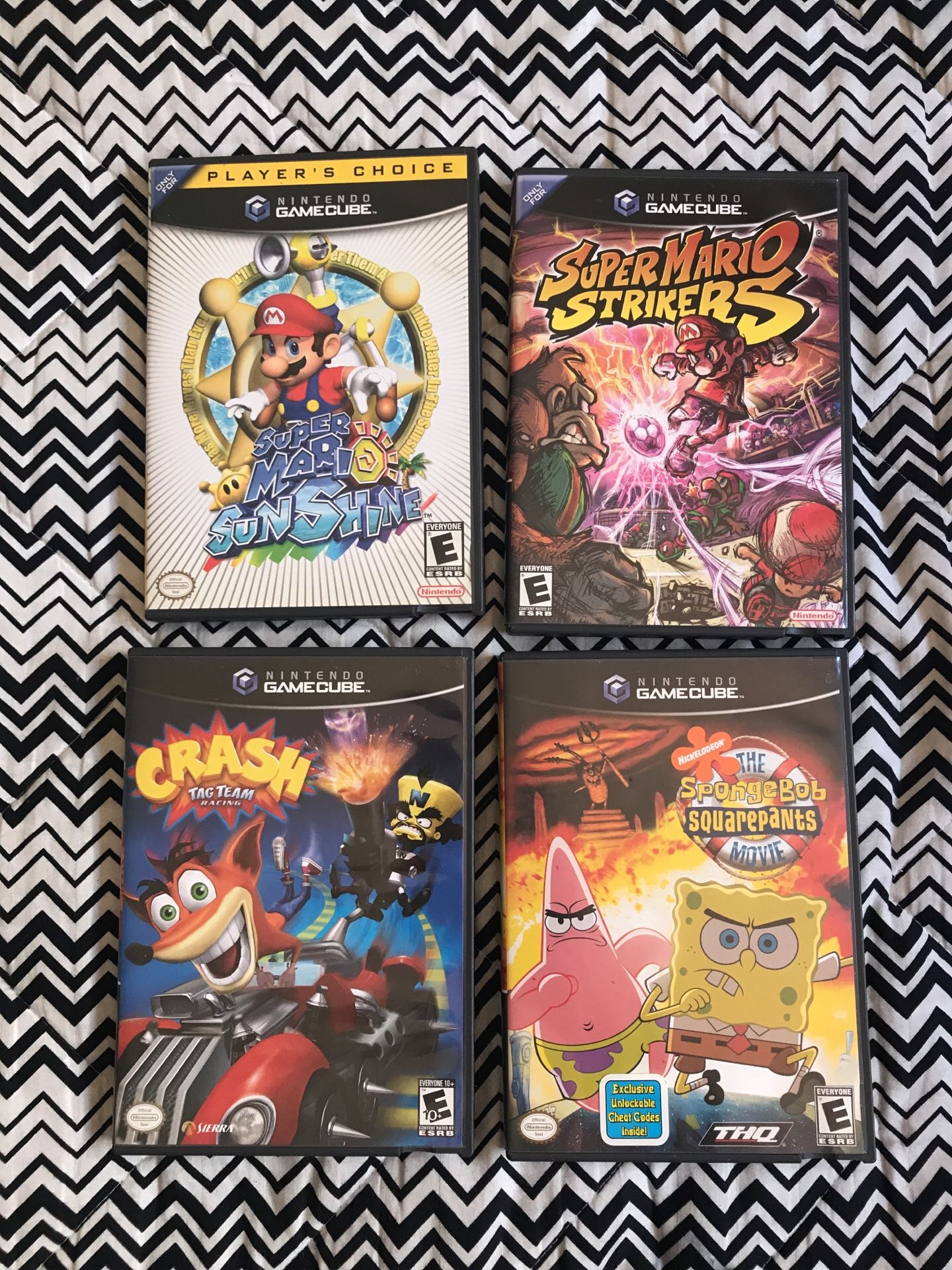 Super Mario Sunshine / Crash Team Racing / Super Mario Strikers / The Spongebob Squarepants Movie - Nintendo GameCube Games