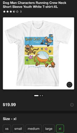 Dog Man Characters Running Crew Neck Short Sleeve Youth White T-shirt-XL