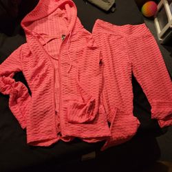 Womens Bright Pink Outfit.. Sweat Shirt And Pants (I Cant Seem To Get The Zipper To Go In To Zip It Up)
