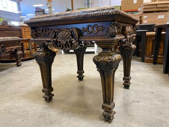 Ornate Wooden End Table with Stone Top