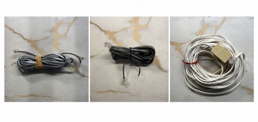 Telephone Line Cord Bundle 3 Cables 6ft 14ft 25ft with Coupler