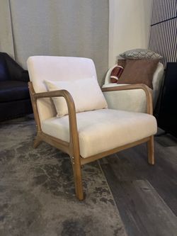 Wide Mid Century Upholstered Solid Wood Accent Chair with an Extra Pillow
