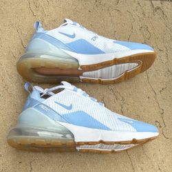 New Nike Air Max 270 White Aluminum Blue Tint Shoes Women’s 12, Men’s 10.5