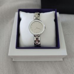 Ladies MOVADO Sapphire Silver Diamond Accent Stainless Steel