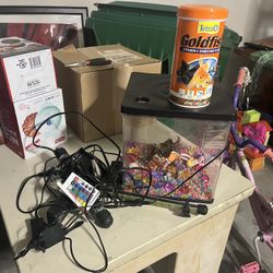 3 Gallon Fish Tank, Accessories, And Fish Food