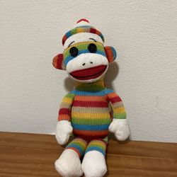 TY Socks the Sock Monkey Rainbow Striped Plush Beanie No Tag