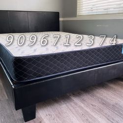 Queen Size Expresso Platform Bed W Ortho Mattress 