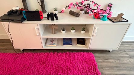 White TV Stand with Open Shelves