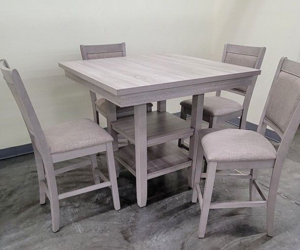 ✅️ 5 pc Wildon studio rustic natural tone finish wood and fabric counter height dining table set ✅️✅️