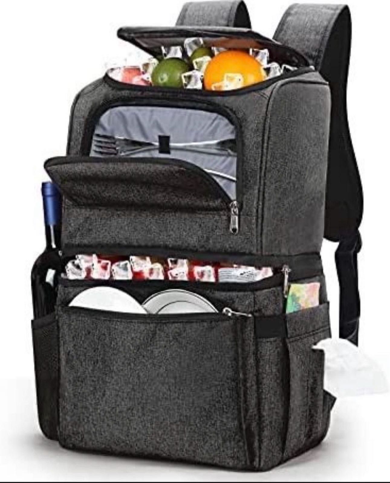 Cooler Backpack 28 Cans Leak Proof Soft Lunch Bag Lightweight Insulated Waterproof Backpack, Large Capacity Soft-Sided Double Decker Cooler Compartmen
