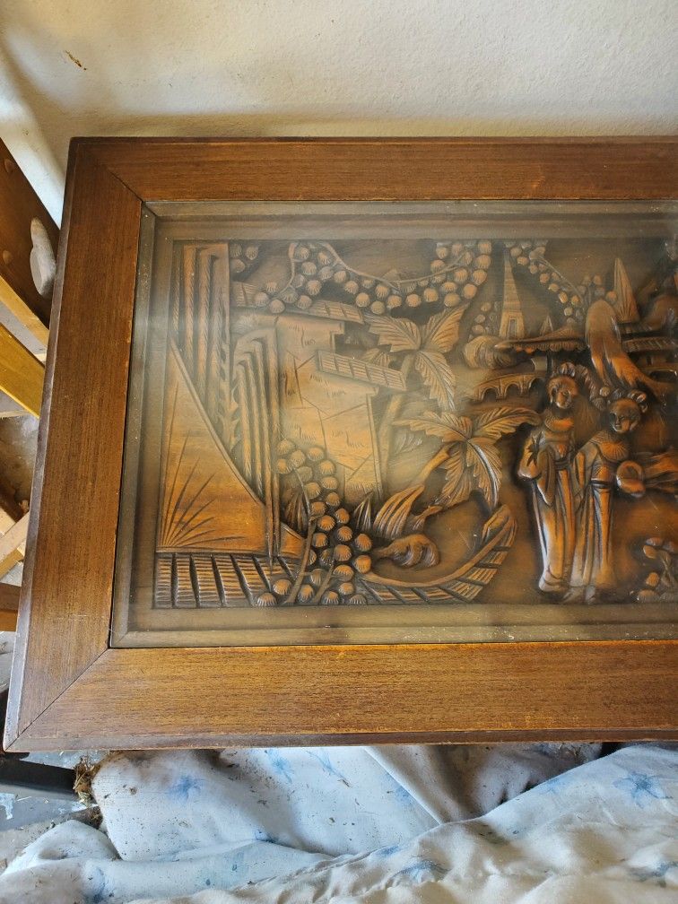 Okinawa Japan Hand Carved Coffee Table With Matching End Tables
