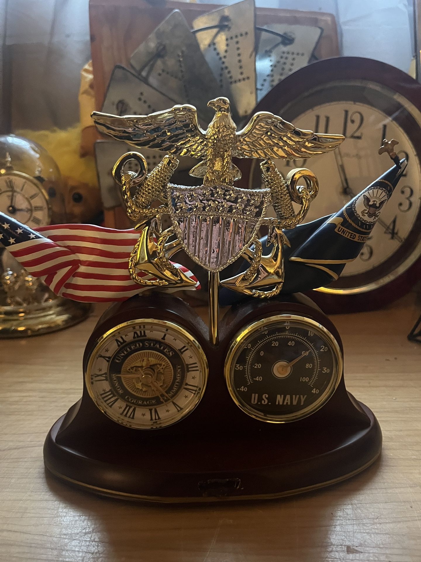 Bradford Exchange US Navy Values Flag Mantel Clock Thermometer 2016 STATUE