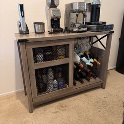 Bestier RGB Sideboard Buffets with Sliding Door Wine Bar Cabinet Grey