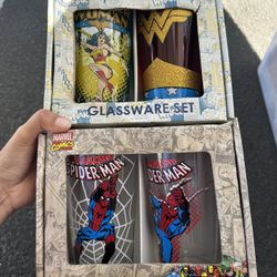 Wonder Women And Spider Man Glass Ware Set. 