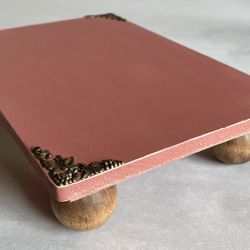“Vermillion” Colored Rustic Decorative Wooden Tray On Risers 