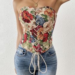 Floral Lace Up Corset