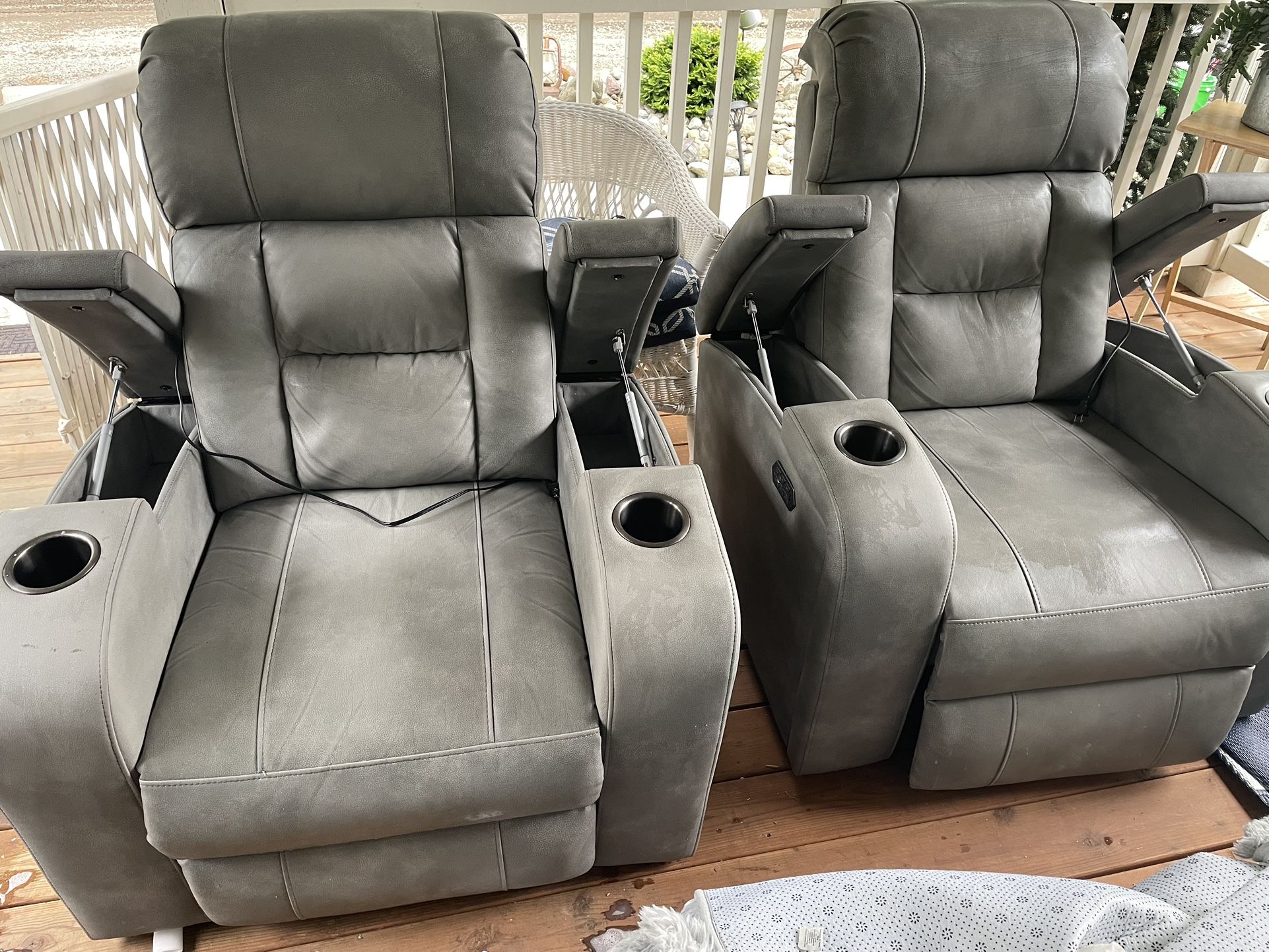 2 Faux Leather Grey Recliners