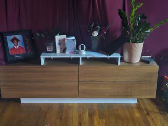 Low Profile Wood TV Stand with Drawers