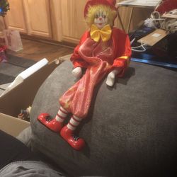 GANZ Vintage Porcelain Ceramic Freestanding Poseable Circus Clown Doll 12” 