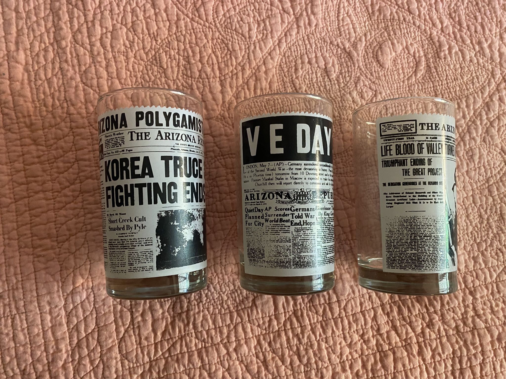 1970’s RARE Arizona republic Newspaper Print headlines. Libby Glass Set of 6.