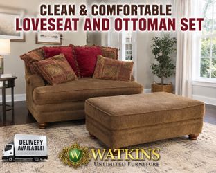 🛋️ CLEAN & COMFORTABLE LOVESEAT & OTTOMAN SET 🚚 FREE LOCAL DELIVERY AVAILABLE!