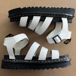 Dr. Martens Blaire White Hydro Leather Wedge Sandals - Men 8 / Women 9 - NEW