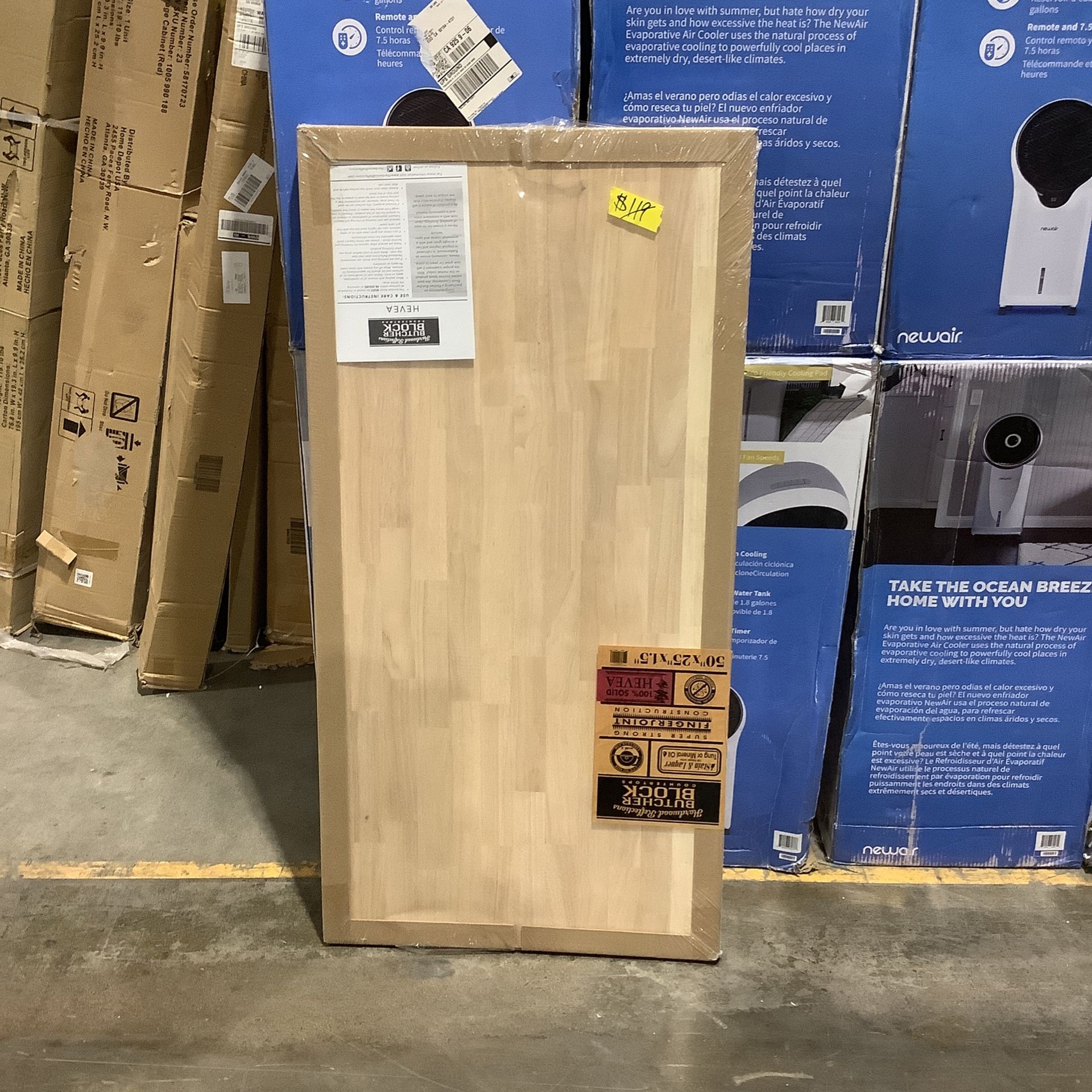 HARDWOOD REFLECTIONS 4 ft. L x 25 in. D Unfinished Hevea Solid Wood Butcher Block Countertop With Eased Edge