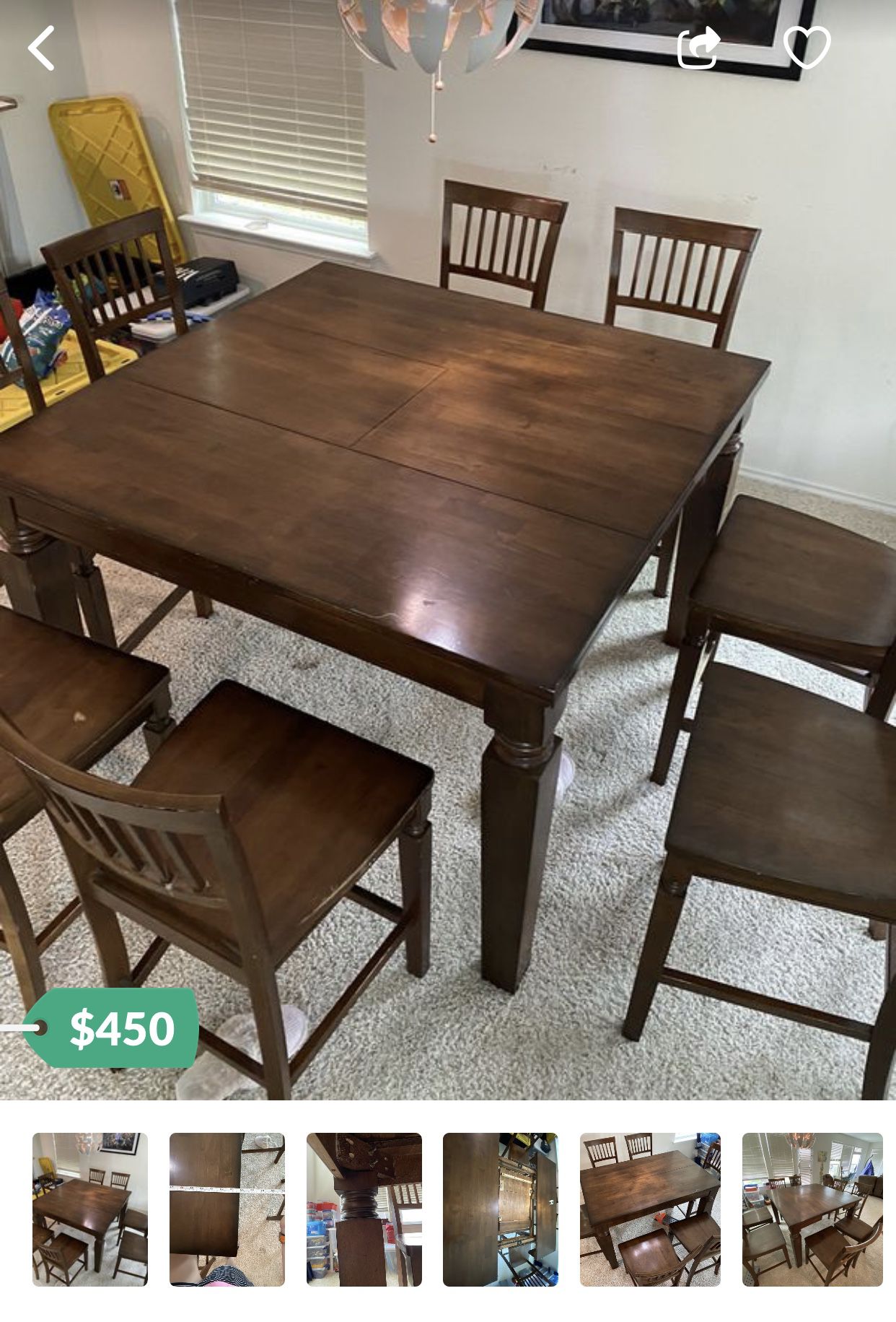 Need gone. REDUCE PRICE! Ellington Nine pieces counter height dining table and chairs.