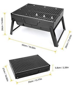 Camping Travel 15.35''x11.41''x2.95'' Grill Barbecue Portable BBQ - Stainless Steel Folding Grill Tabletop Outdoor Smoker BBQ for Picnic Garden