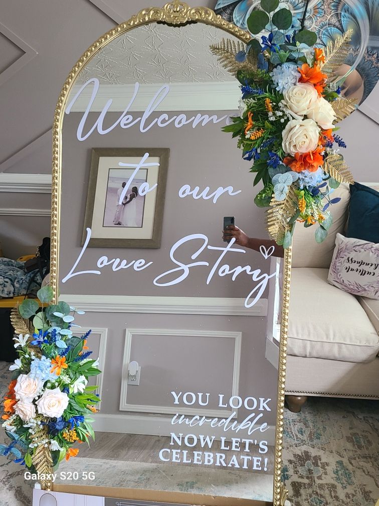 Gold Framed Wedding Welcome Mirror – Ready to Use!