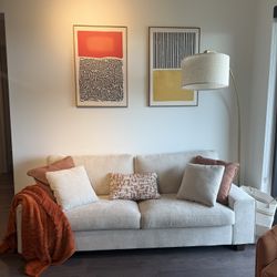 89” Square Arm Cream Modern Sofa