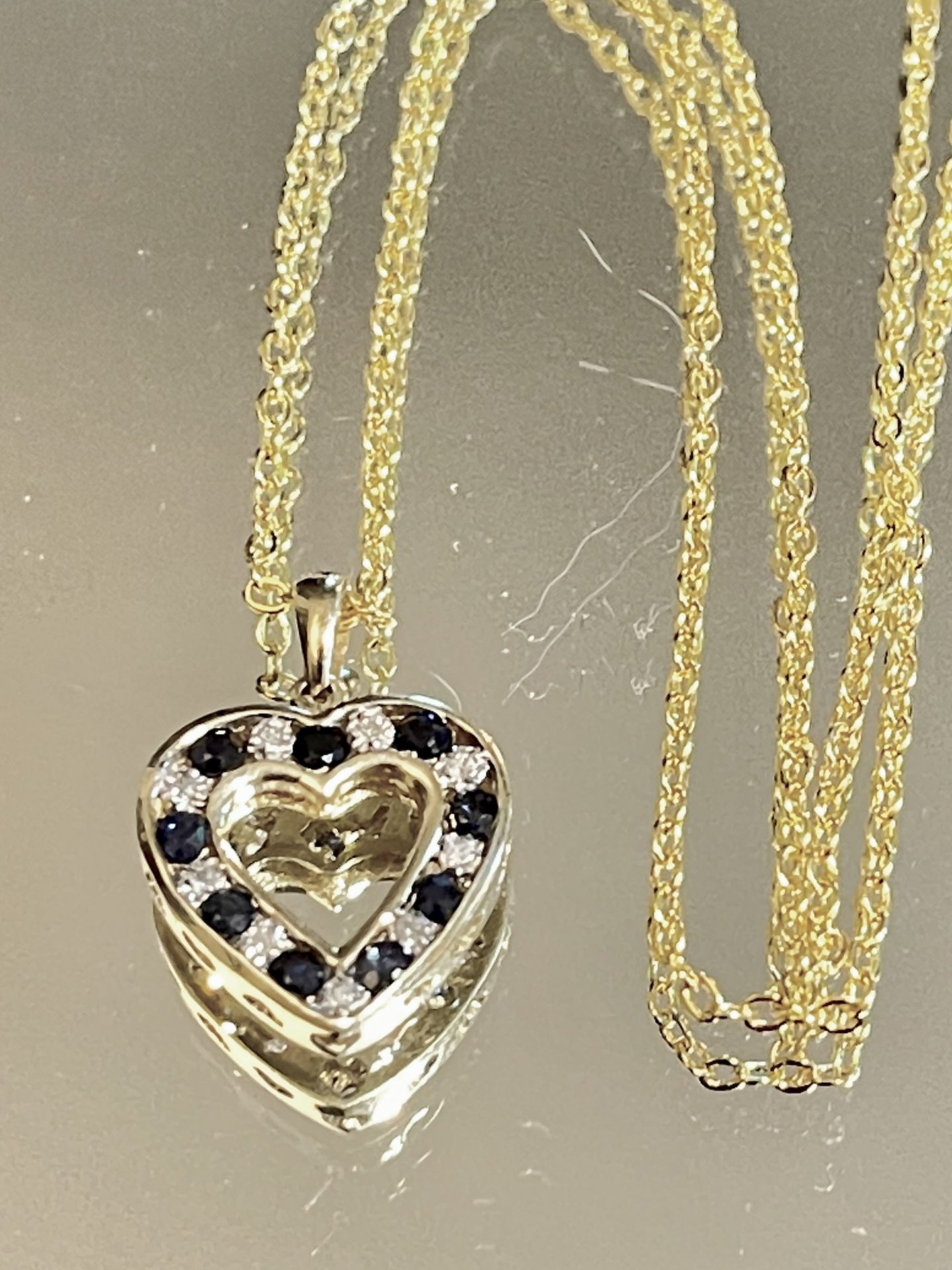 10KT REAL GOLD Sapphire And Diamond Heart