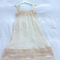 Vintage ADAM LIPPES 90s Cotton & Silk Sleeveless Romantic Cream Mini Dress