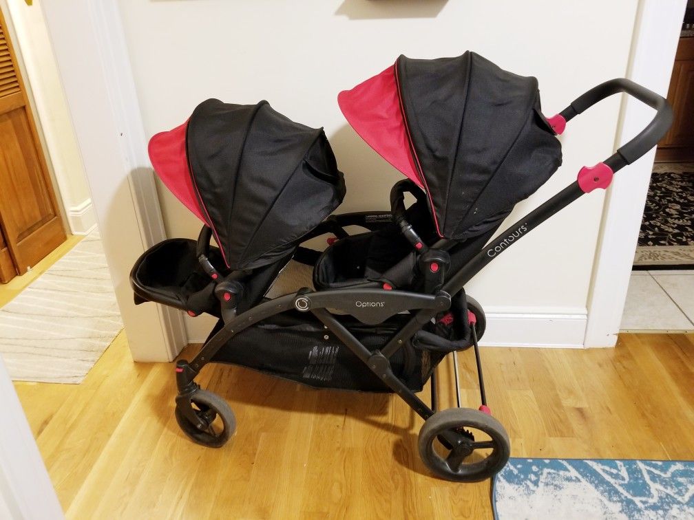 Contours options tandem double stroller with car seat adapter